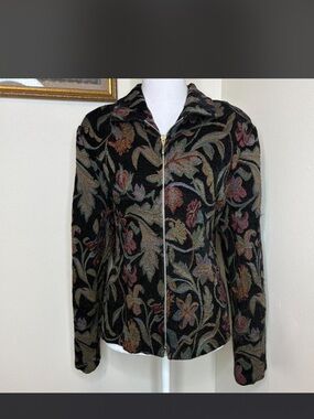 Source Unknown Black Floral Jacquard Zip Jacket